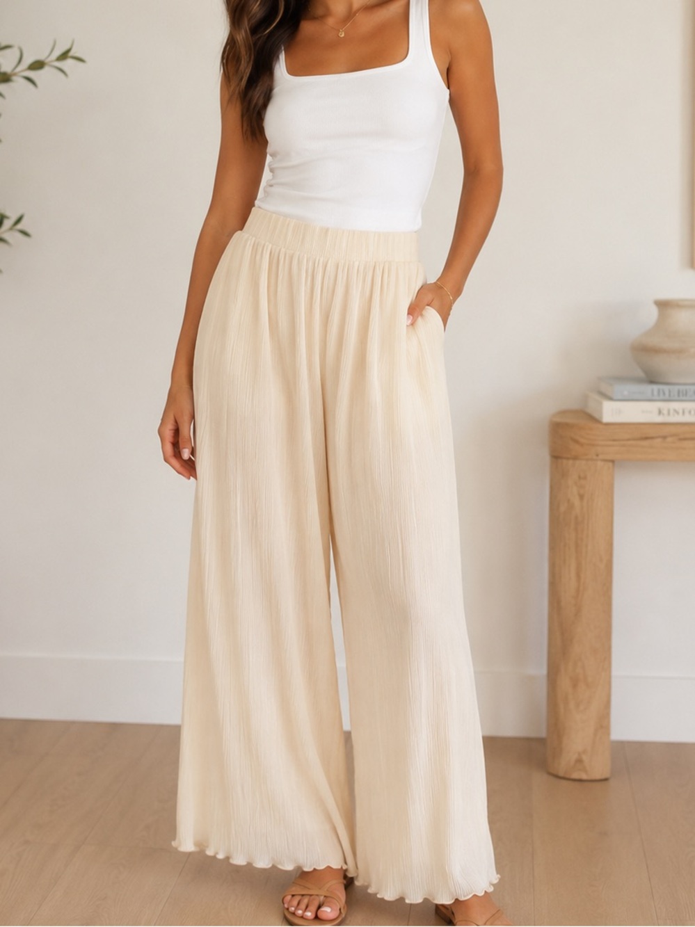 Open Edit Nordstrom Wide Leg Butter Yellow Palazzo Pants Elegant High-Waist S